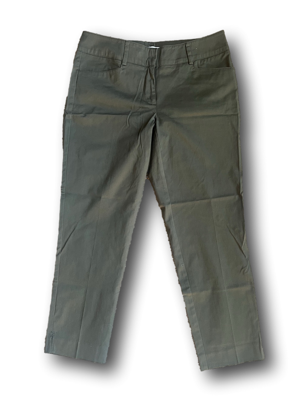 New York & Company Olive Straight-Leg Cropped Stretch Chino Pants